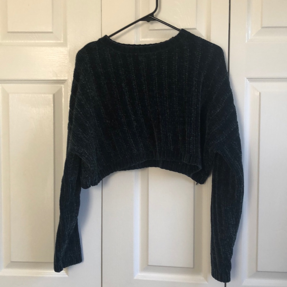 Emerald / Dark Green Chenille Cropped Sweater